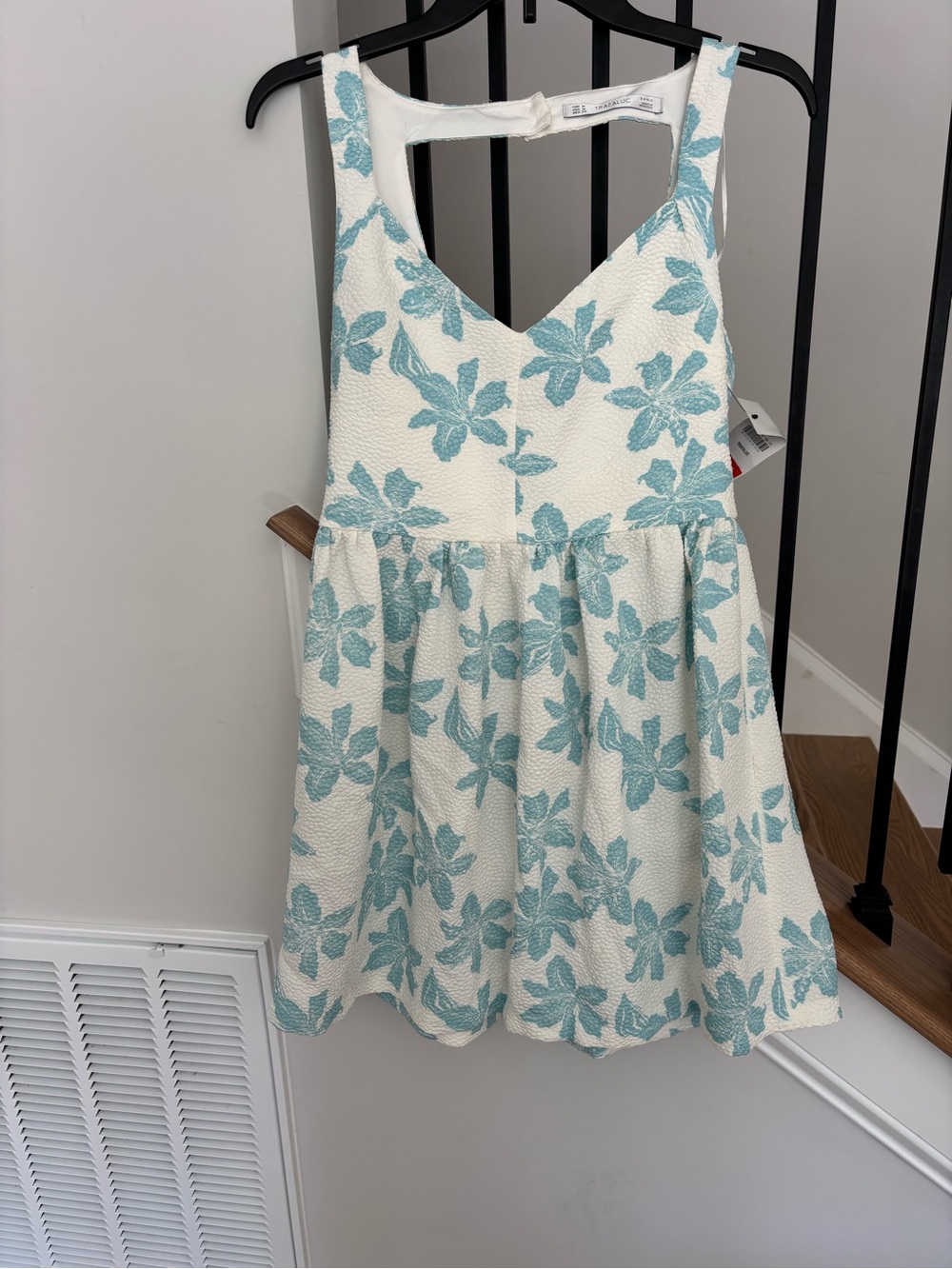 NWT Zara Trafaluc White with Light Blue floral baby doll dress- medium